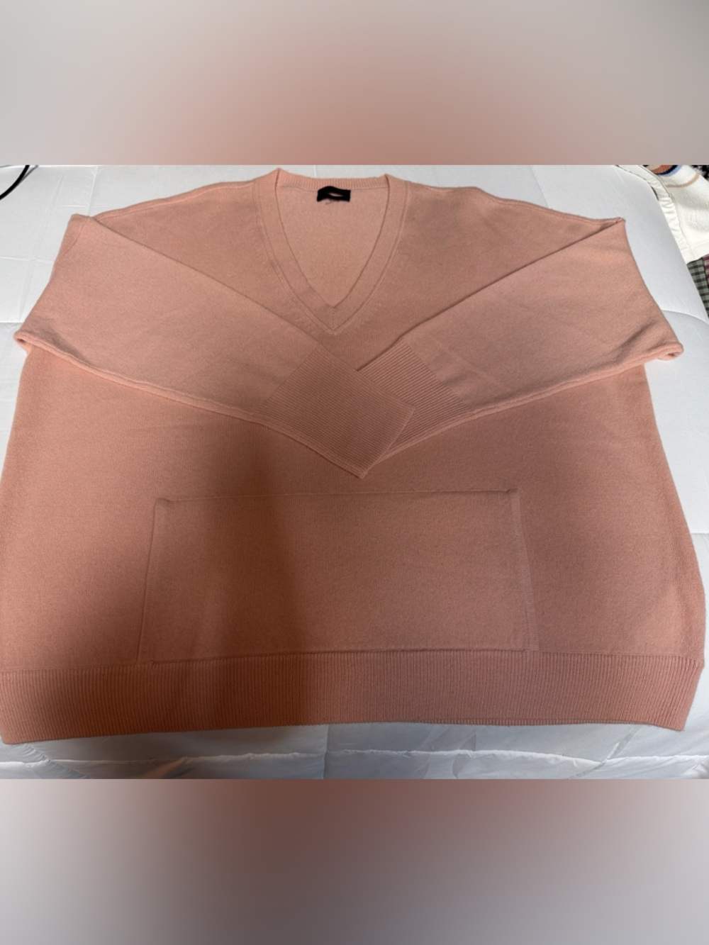 L Pink Blush Italian Cashmere  V-Neck Sweater W/ Pocket XL JC Collection NEW